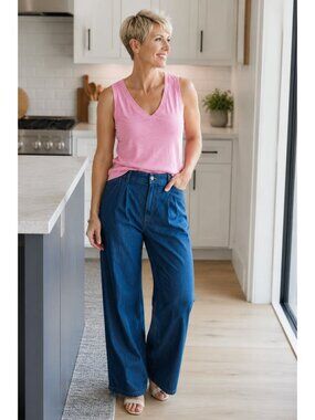 MEXX Indigo Jeans, 40 x 30, Lightweight, Pleats, Elastic, Wide Leg, Side Pockets
